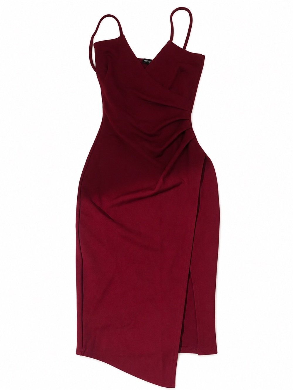 PrettyLittleThing Burgundy Ruched Midi Dress